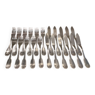 11 silver-plated fish forks and 11 fish knives by Christofle Vendome