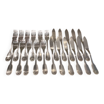 11 silver-plated fish forks and 11 fish knives by Christofle Vendome
