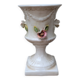 Antique Italian ceramic vase in slip style with rose decoration