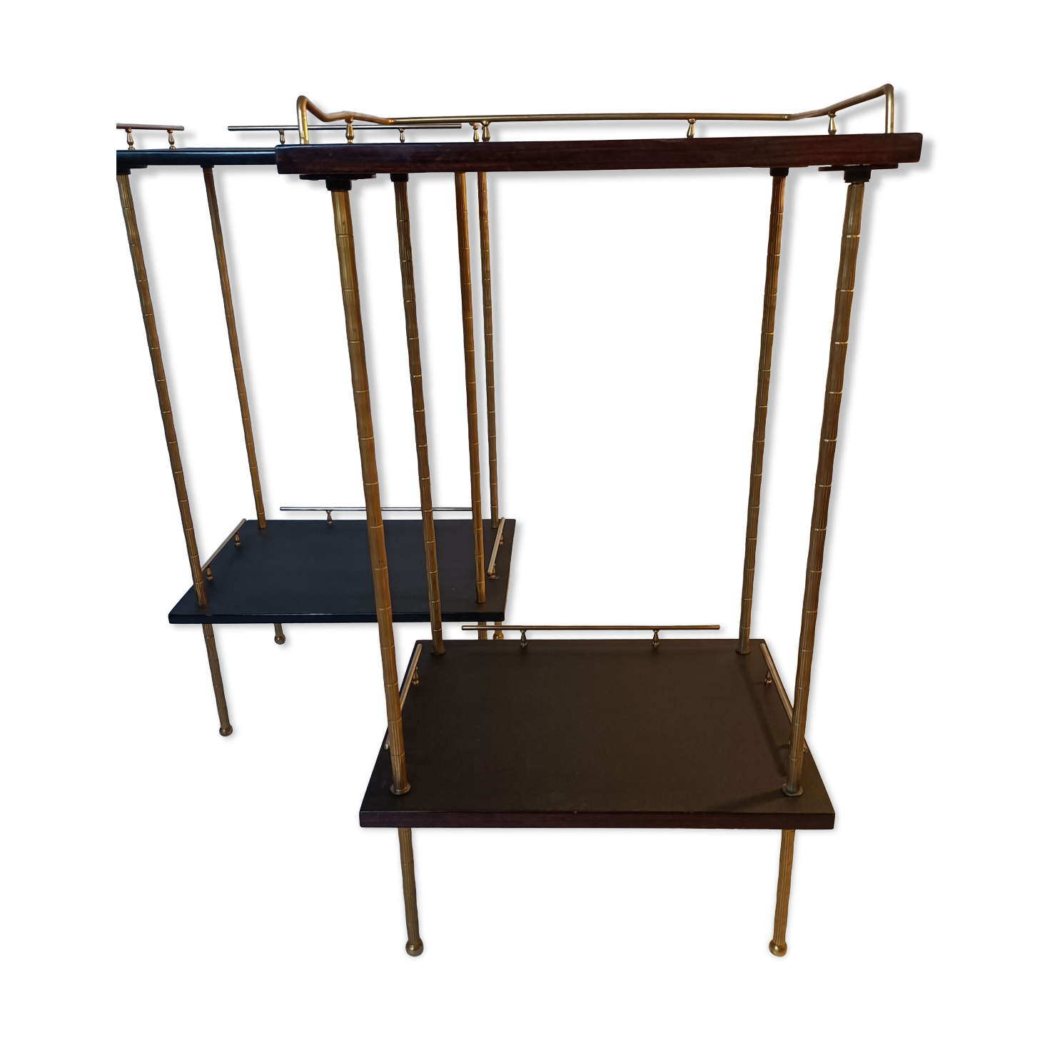 Pair of tables brass gilded blackened trays 1960