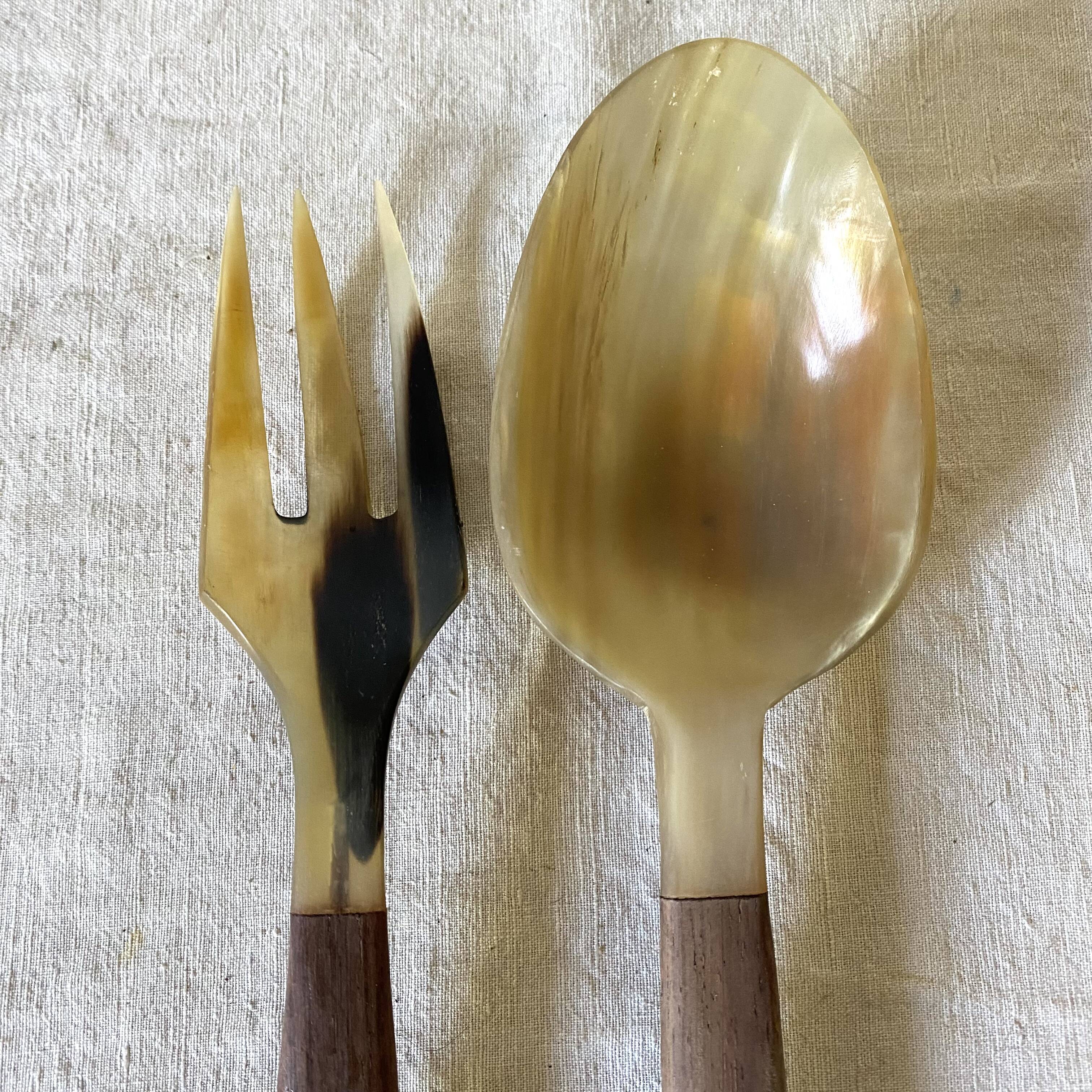Wooden and horn salad servers