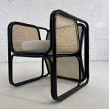 Cubic armchair in black rattan and canework