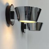 Pair of vintage wall lights, chrome and frosted glass, France, 1970.