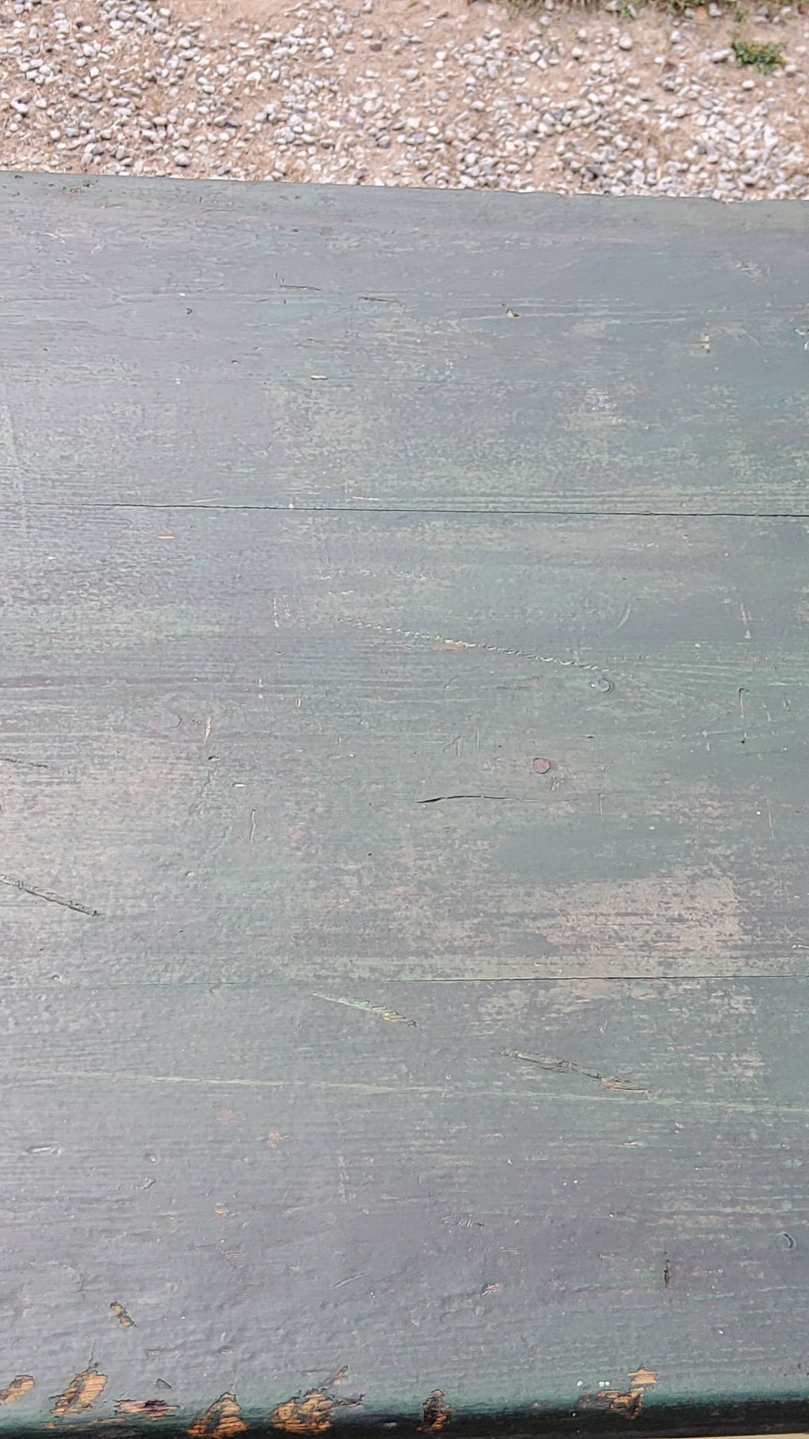 Late 19th century grocery counter in green and yellow patina painted wood