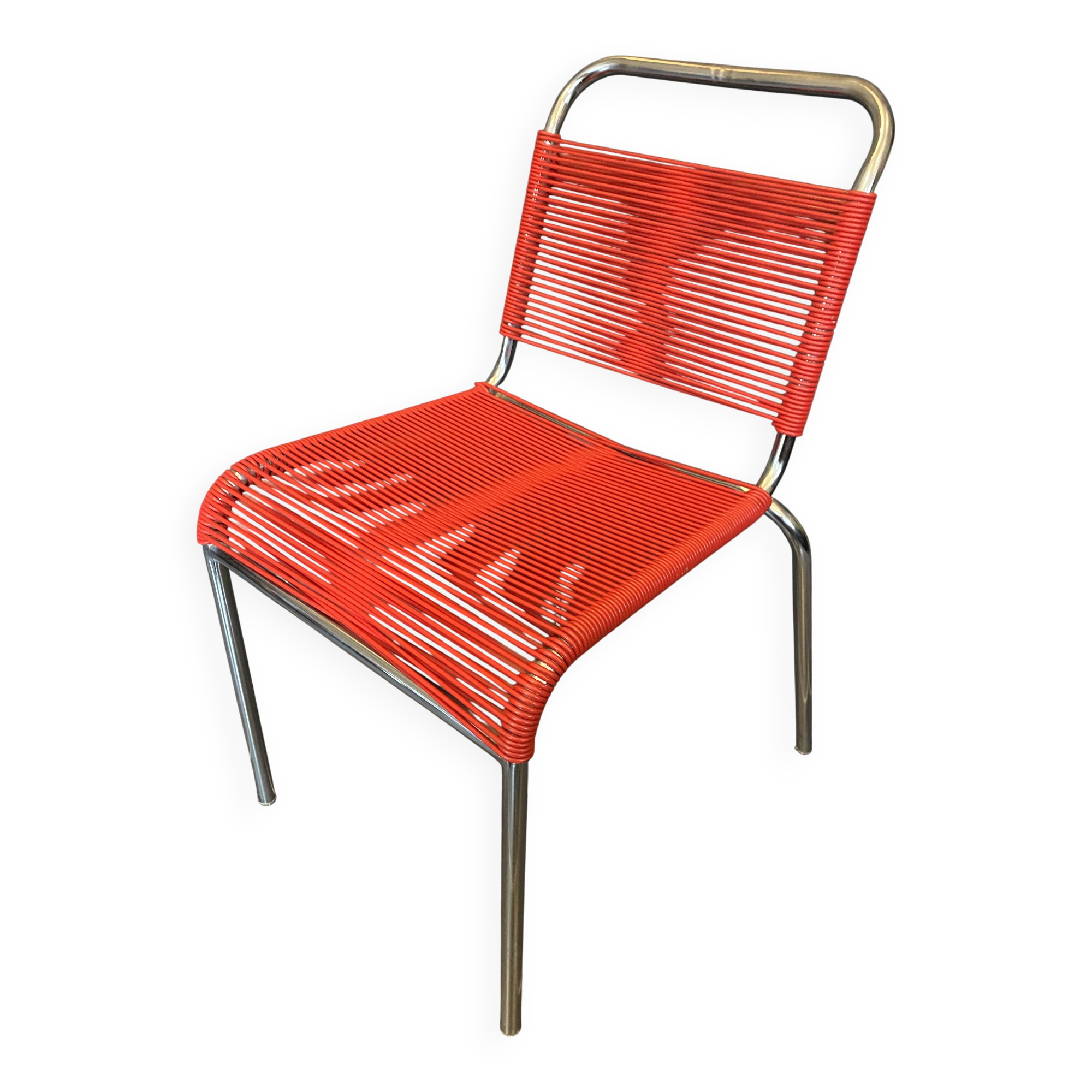 Scoubidou chair or vintage 1960 red chrome spaghetti chair
