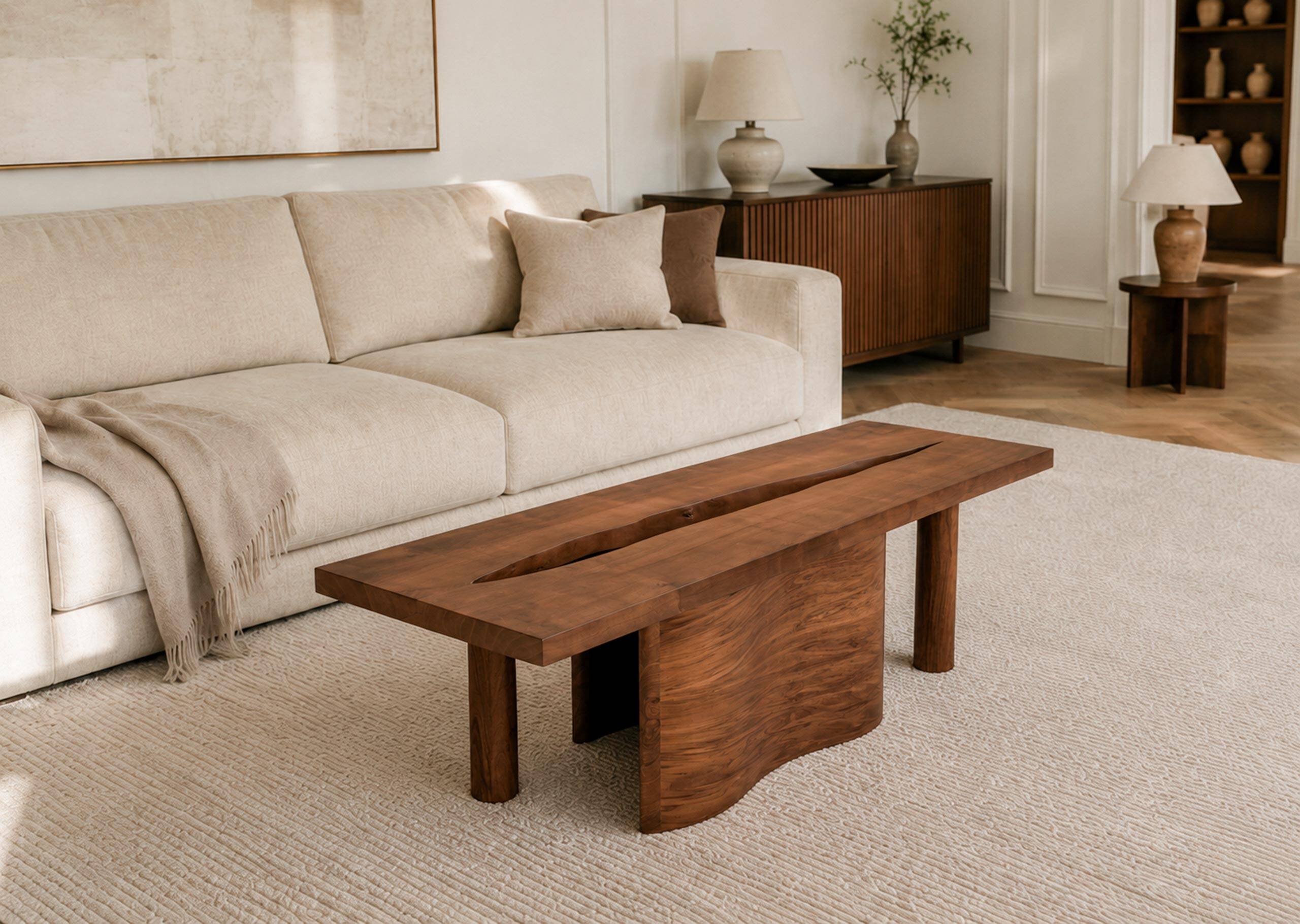 Large coffee table ONDA, cherry and walnut