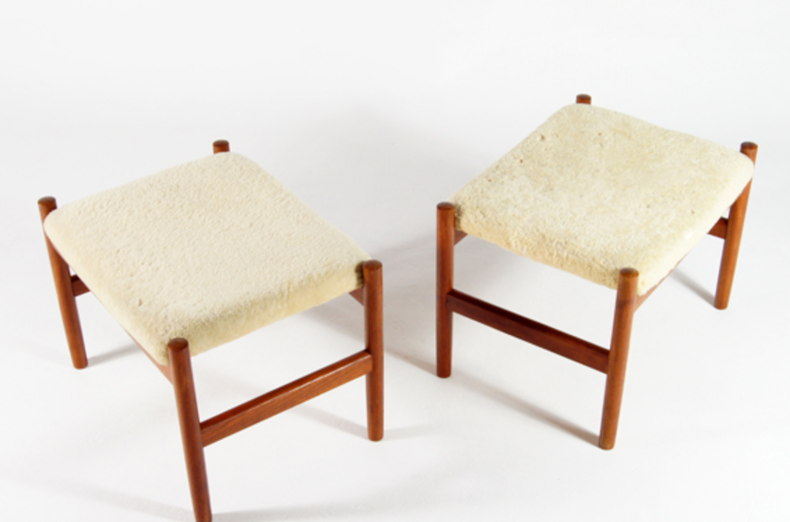 Tabouret en teck laine style danois retro années 60