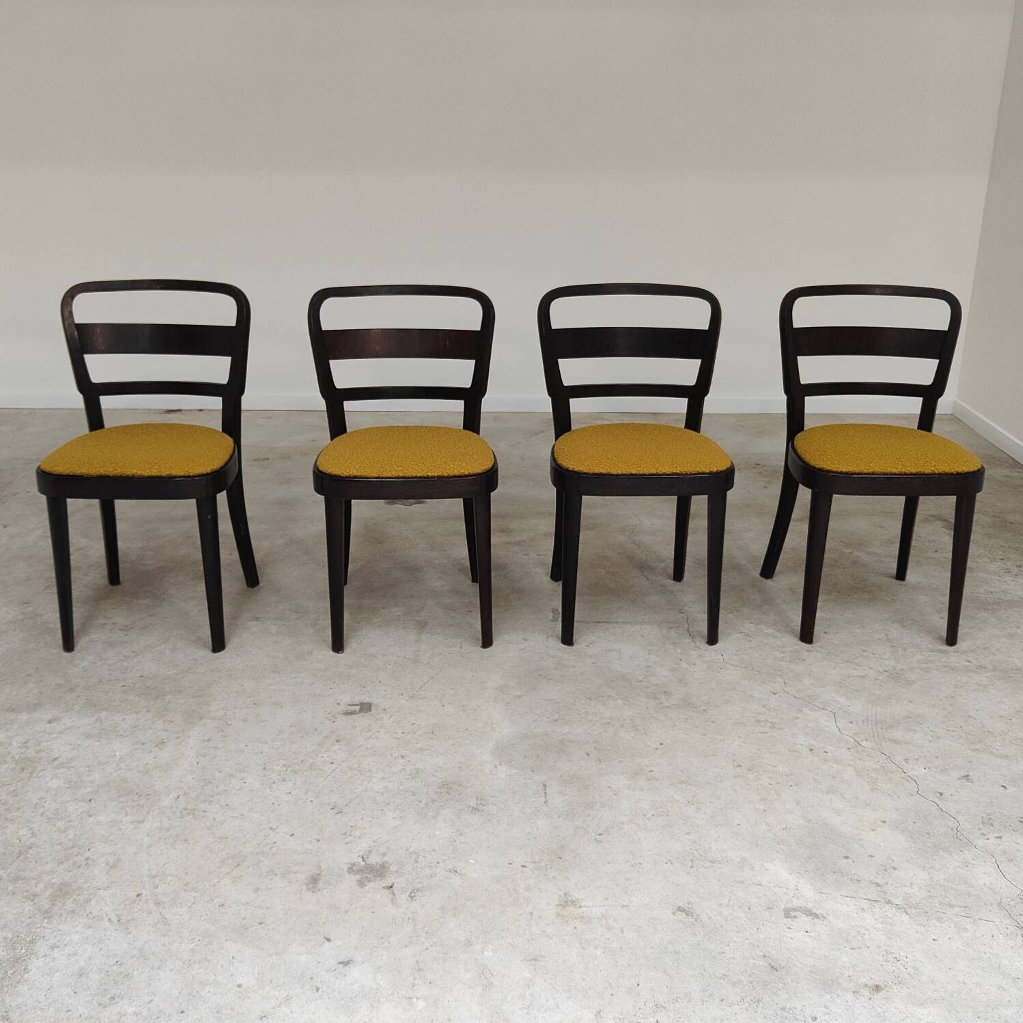 Lot de 4 chaises Thonet art déco 1930 , bouclette Jaune moutarde