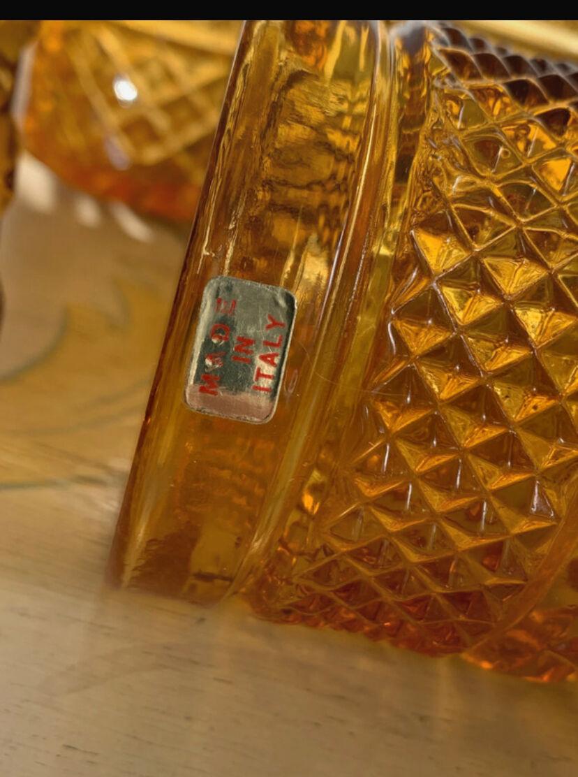 Vintage Italian liqueur service in amber glass – "Pointe de" work