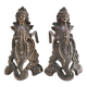 Pair of bronze andirons with black patina, 19th century, female caryatids