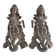 Pair of bronze andirons with black patina, 19th century, female caryatids