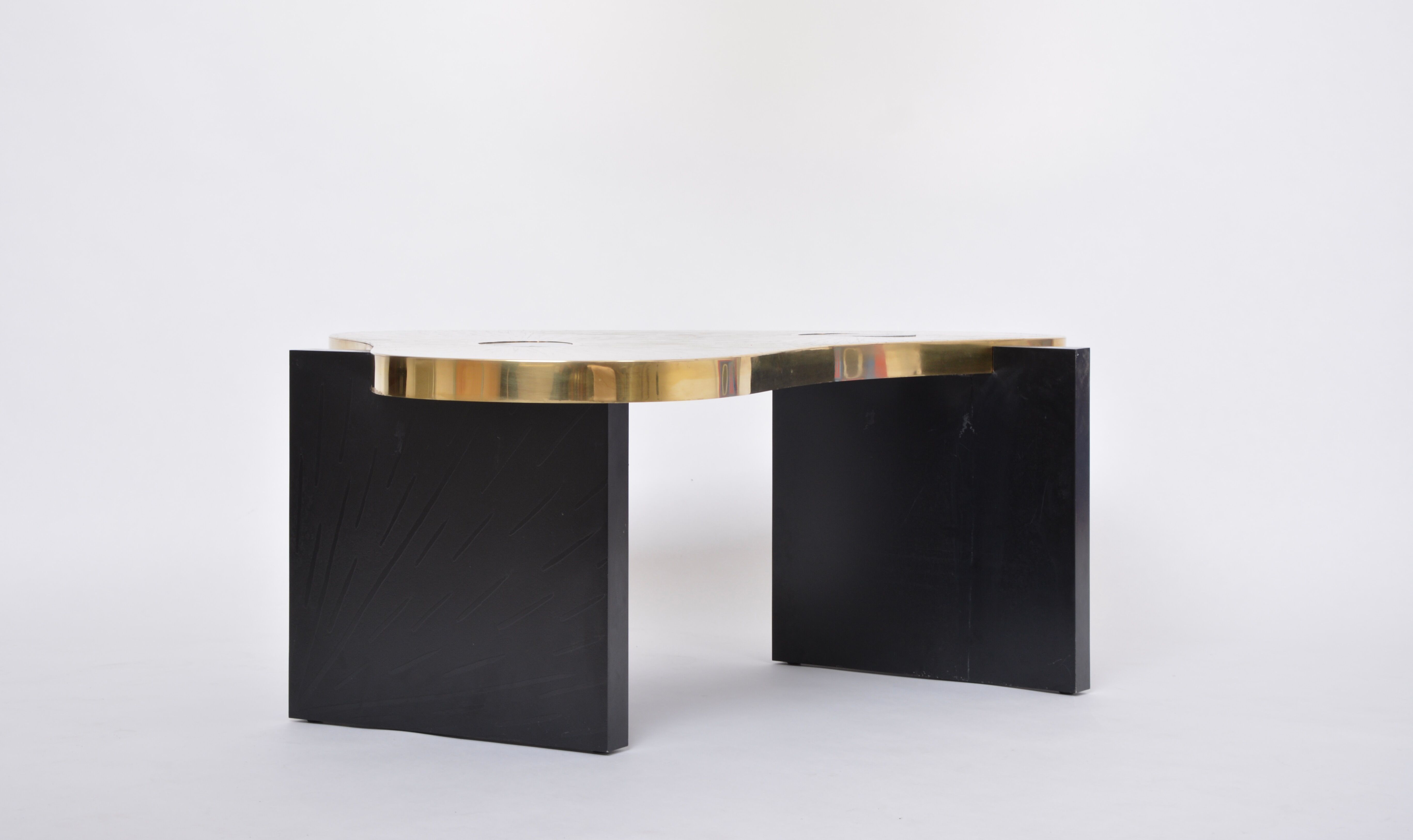 Etched Brass coffee table with Agathe Stones in the style of Lova Creation