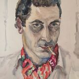André Duculty (1912-1990) Watercolor on paper "Portrait of Man" Signed lower right and dated
