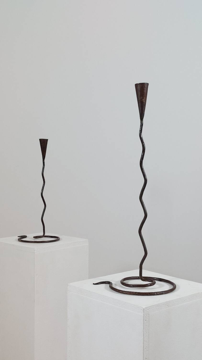 Pair of metal spiral postmodern candlesticks