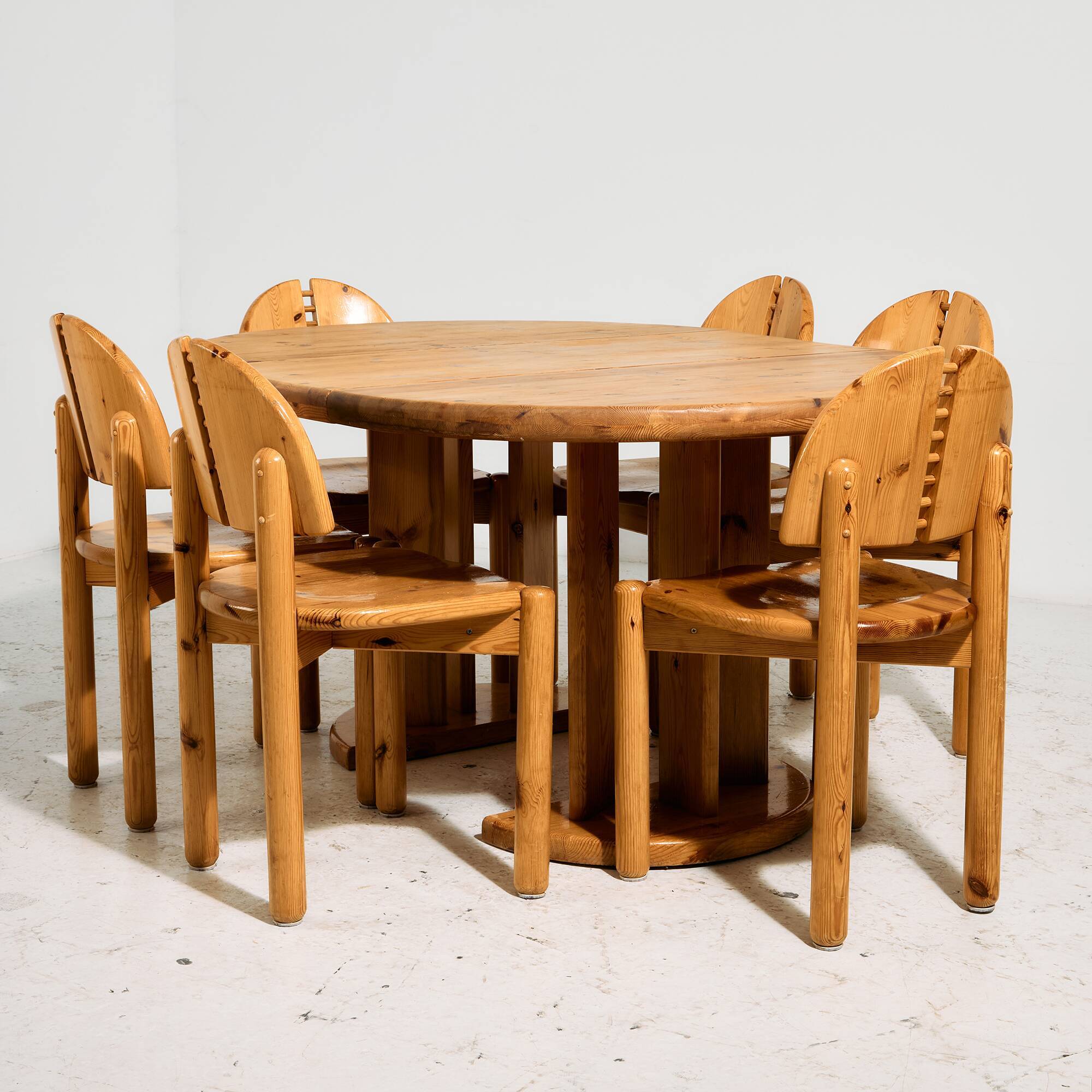 Pine dining set by Rainer Daumiller for Hirtshals Savvaerk, Set of 7