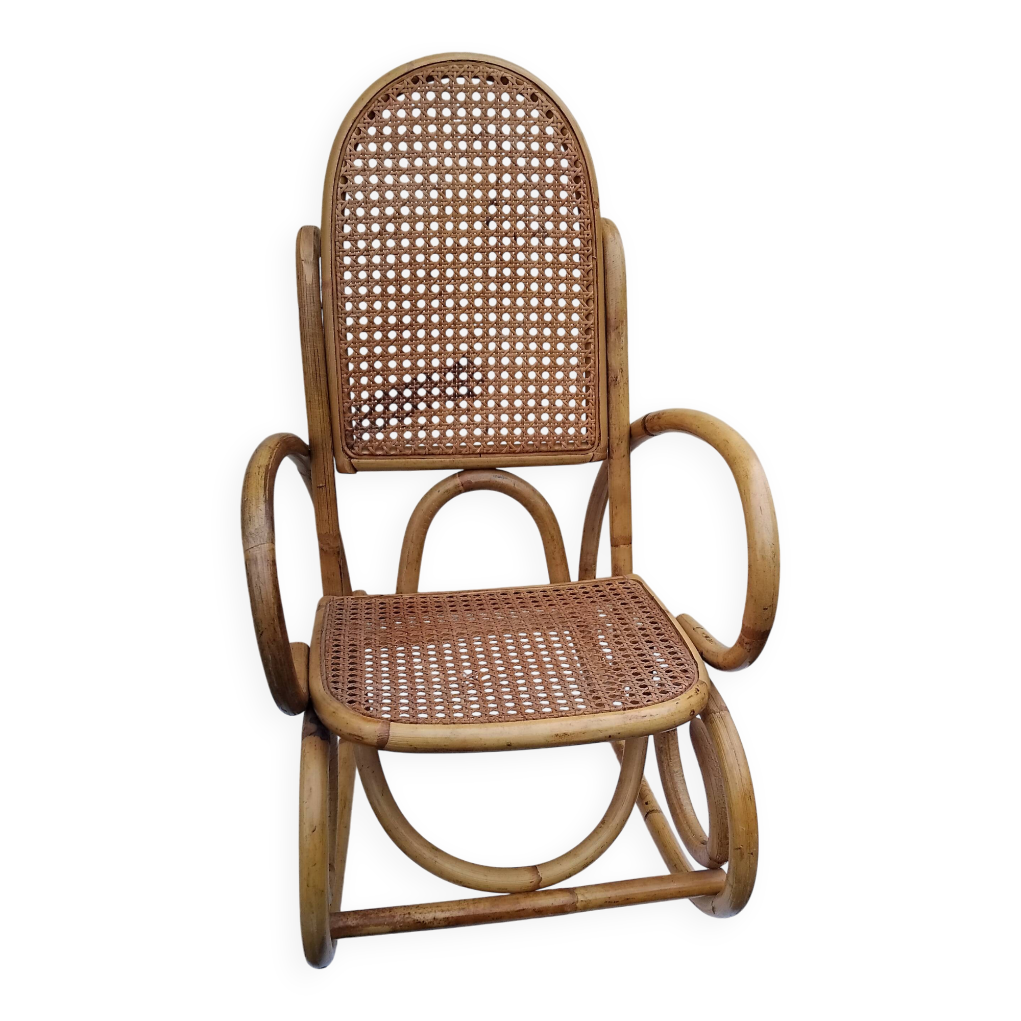 Vintage rattan and bamboo children's rocking chair