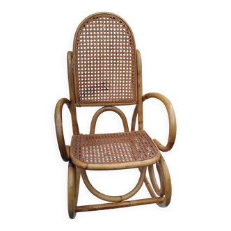 Vintage rattan and bamboo children's rocking chair