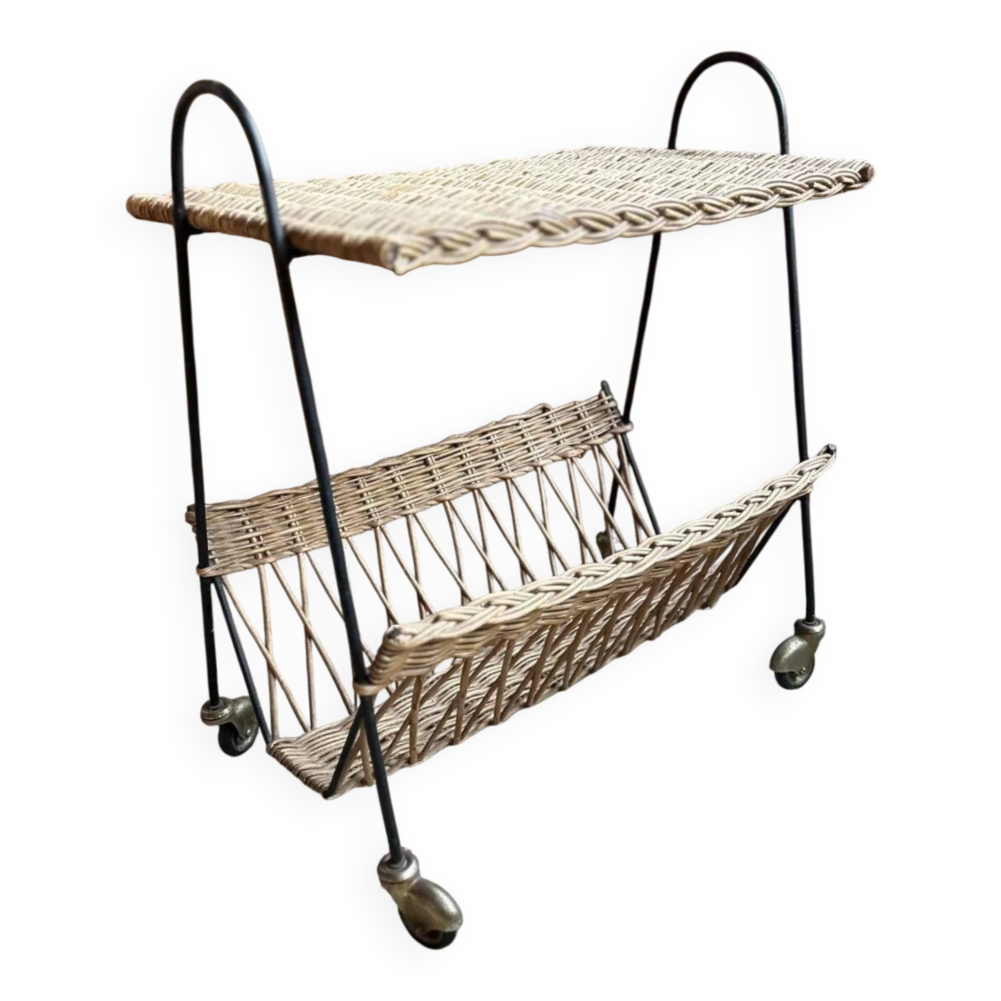 Vintage 1960s rattan magazine rack