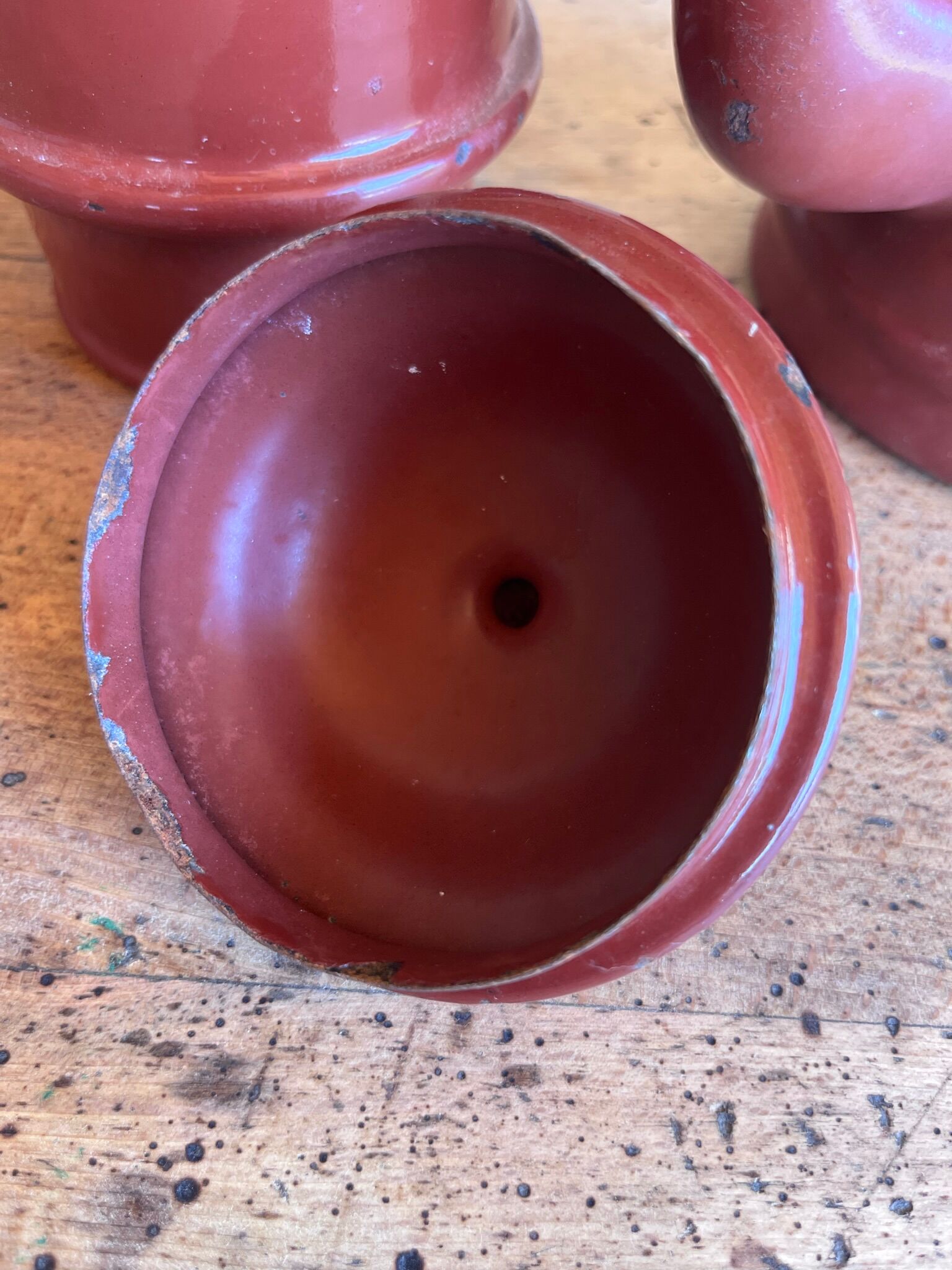 Vintage enameled coffee maker and milk jug
