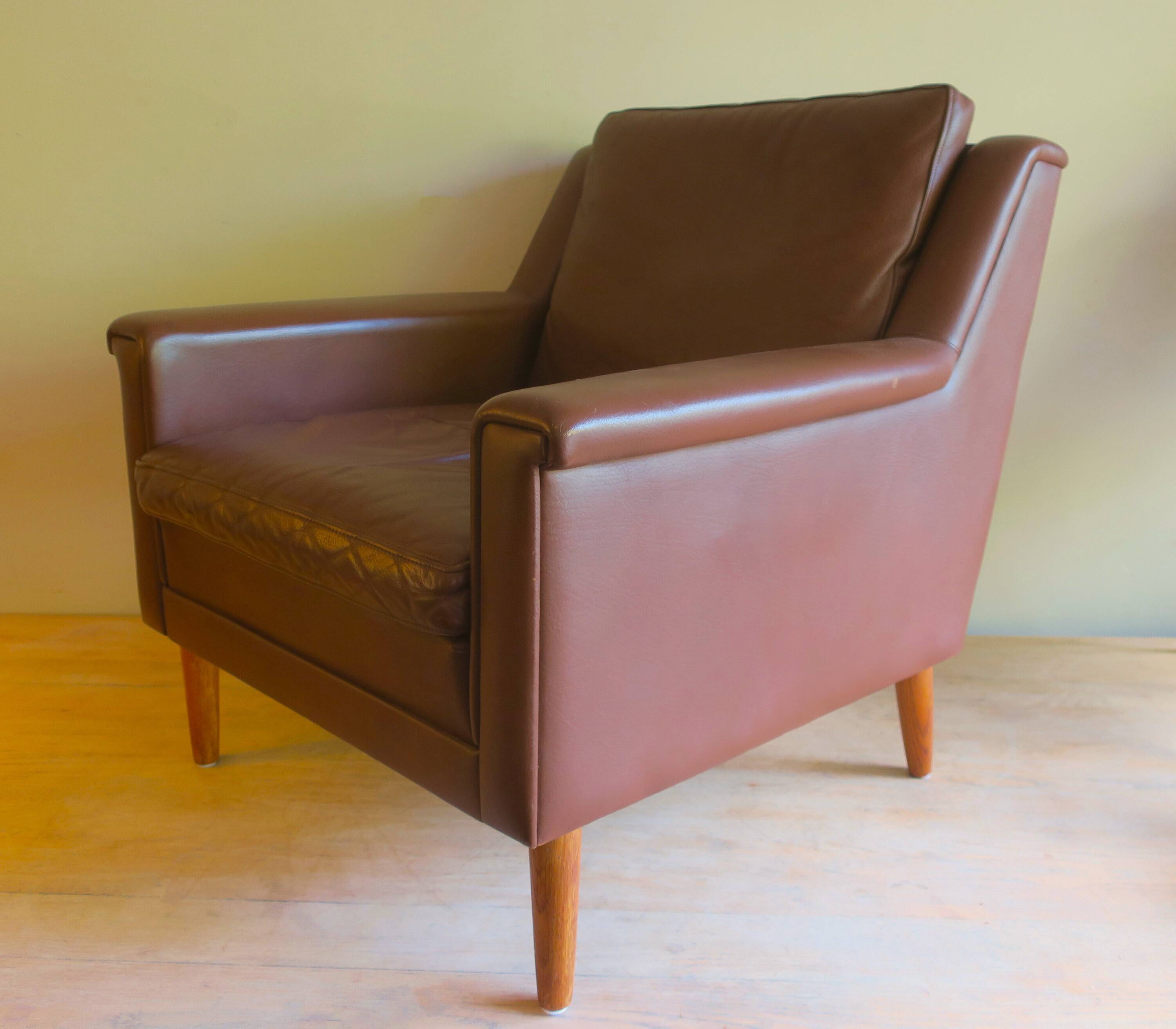 Mid-century leather armchair, Denmark, 1960s