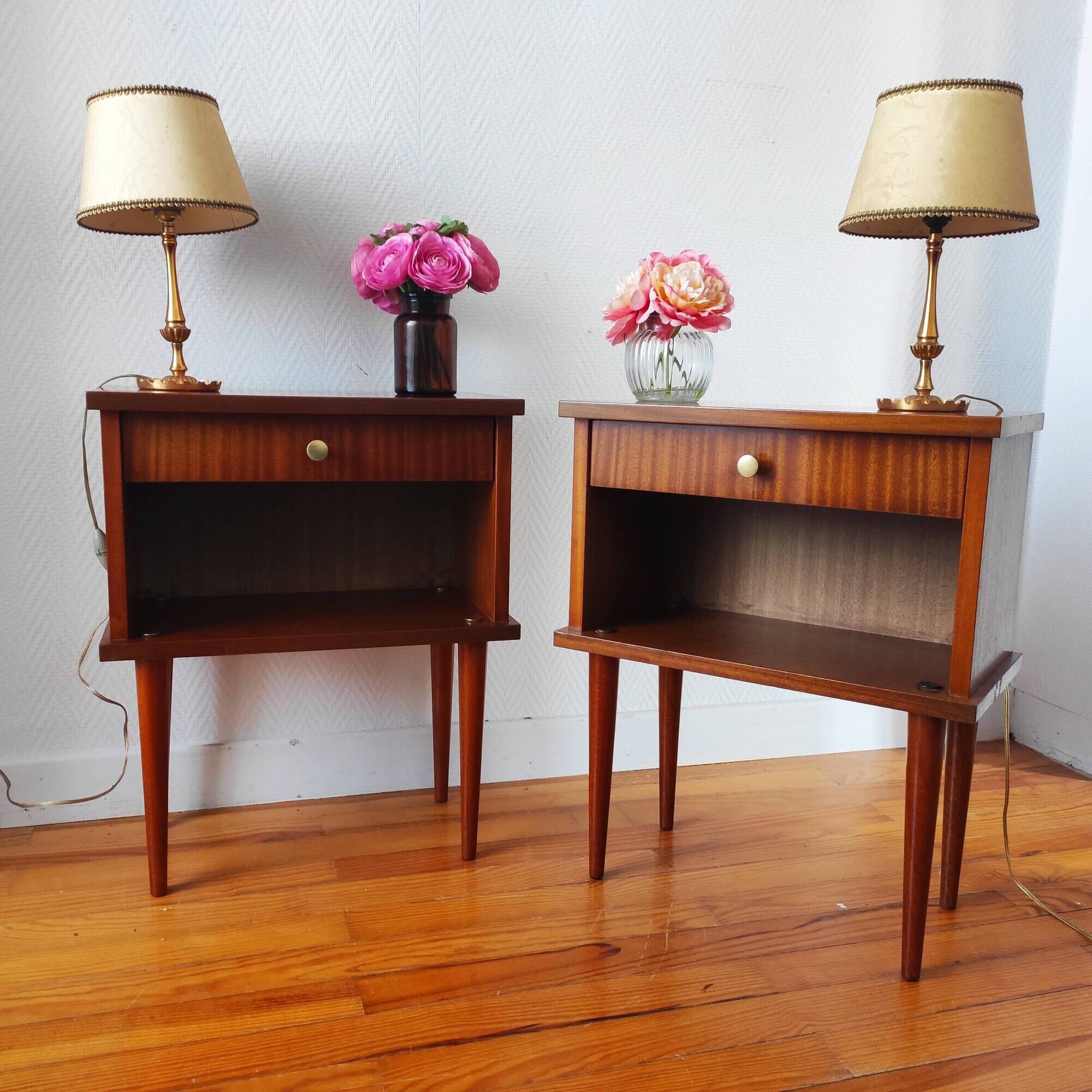 Paire de tables de chevet vintage 1960 inspiration scandinave