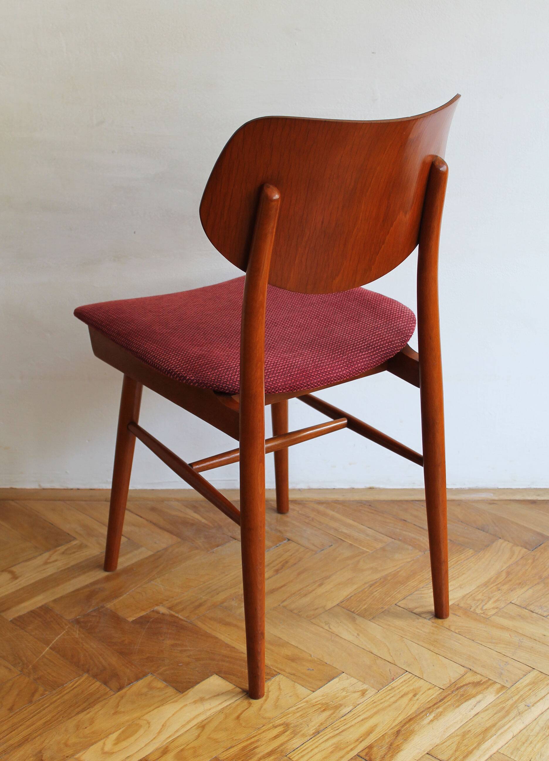 Set of Four 1960s Czech Dining Chairs by TON with Scandi Influence