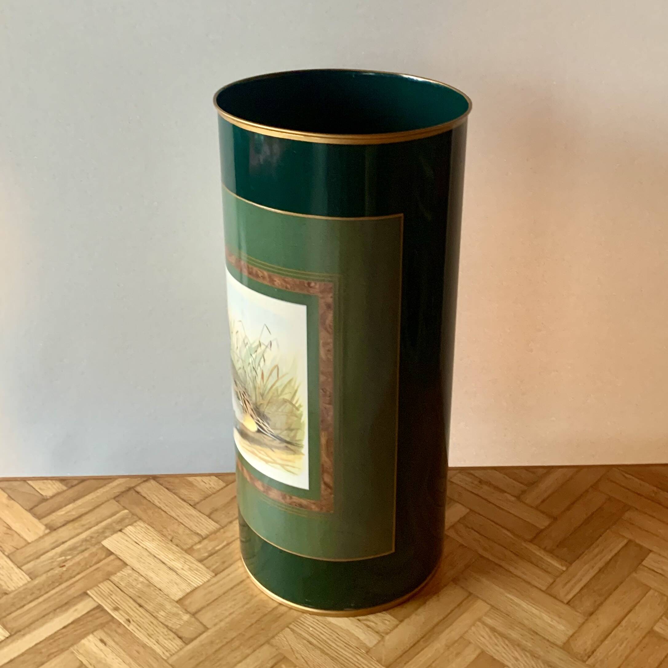 Old enameled sheet metal umbrella stand - duck decoration