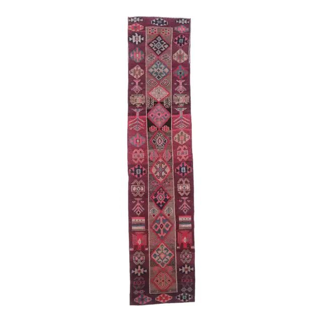 Vintage Turkish Oushak handmade wool cotton pink runner rug 79x342