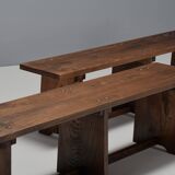 Set of French Artisan Benches in Solid Elm Wood, 1960s