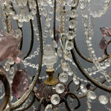 Chandelier vintage en cristal italien avec bobeches en verre lilas, 1