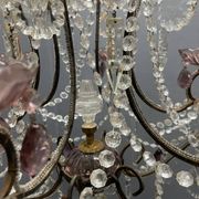 Vintage Italian Crystal Beaded Chandelier with Lilac Glass Bobeches, 1