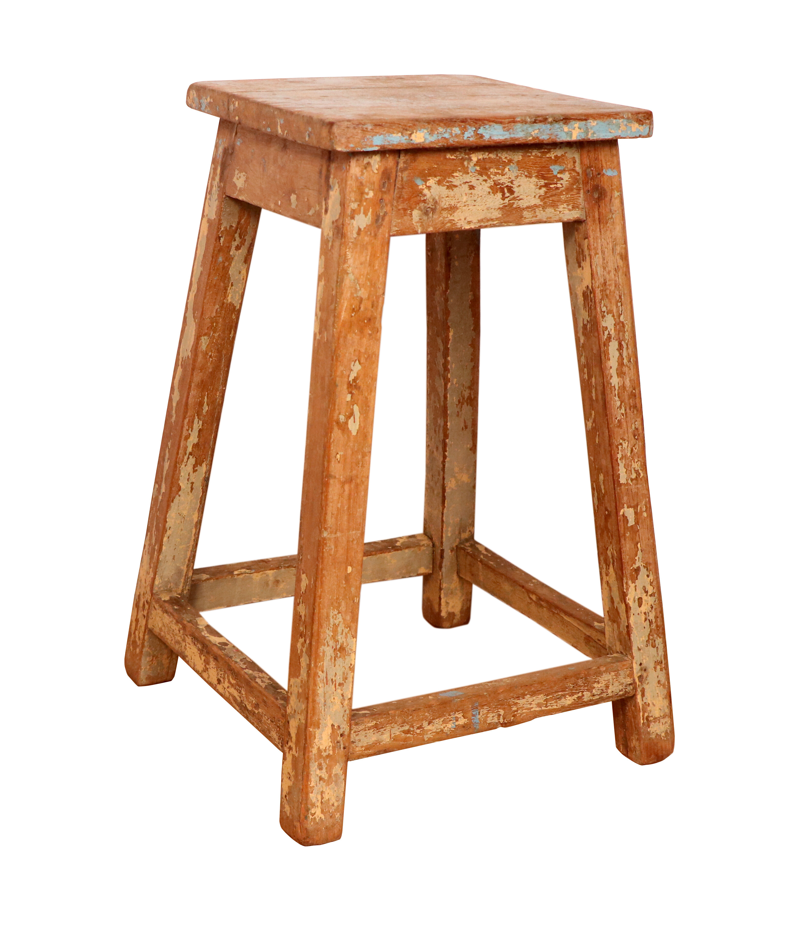 Old burmese teak workshop stool original teak-ecru patina