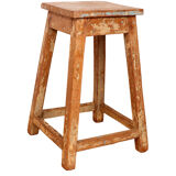 Old burmese teak workshop stool original teak-ecru patina