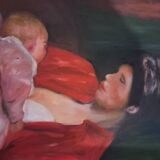Painting on canvas the child breastfeeding