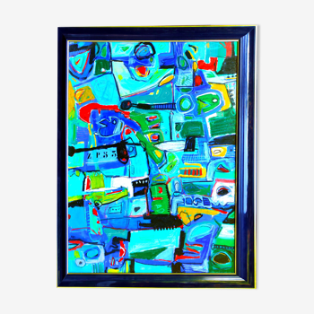 Acrylic on Canvas "Le Jardin Bleu" by Laurent Dorchin