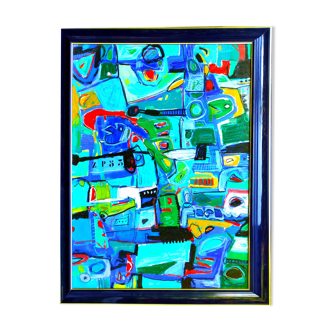 Acrylic on Canvas "Le Jardin Bleu" by Laurent Dorchin