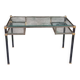 Golden and iridescent metal desk with a glass top from the 70s/80s.