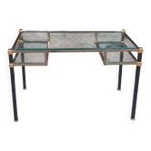 Golden and iridescent metal desk with a glass top from the 70s/80s.