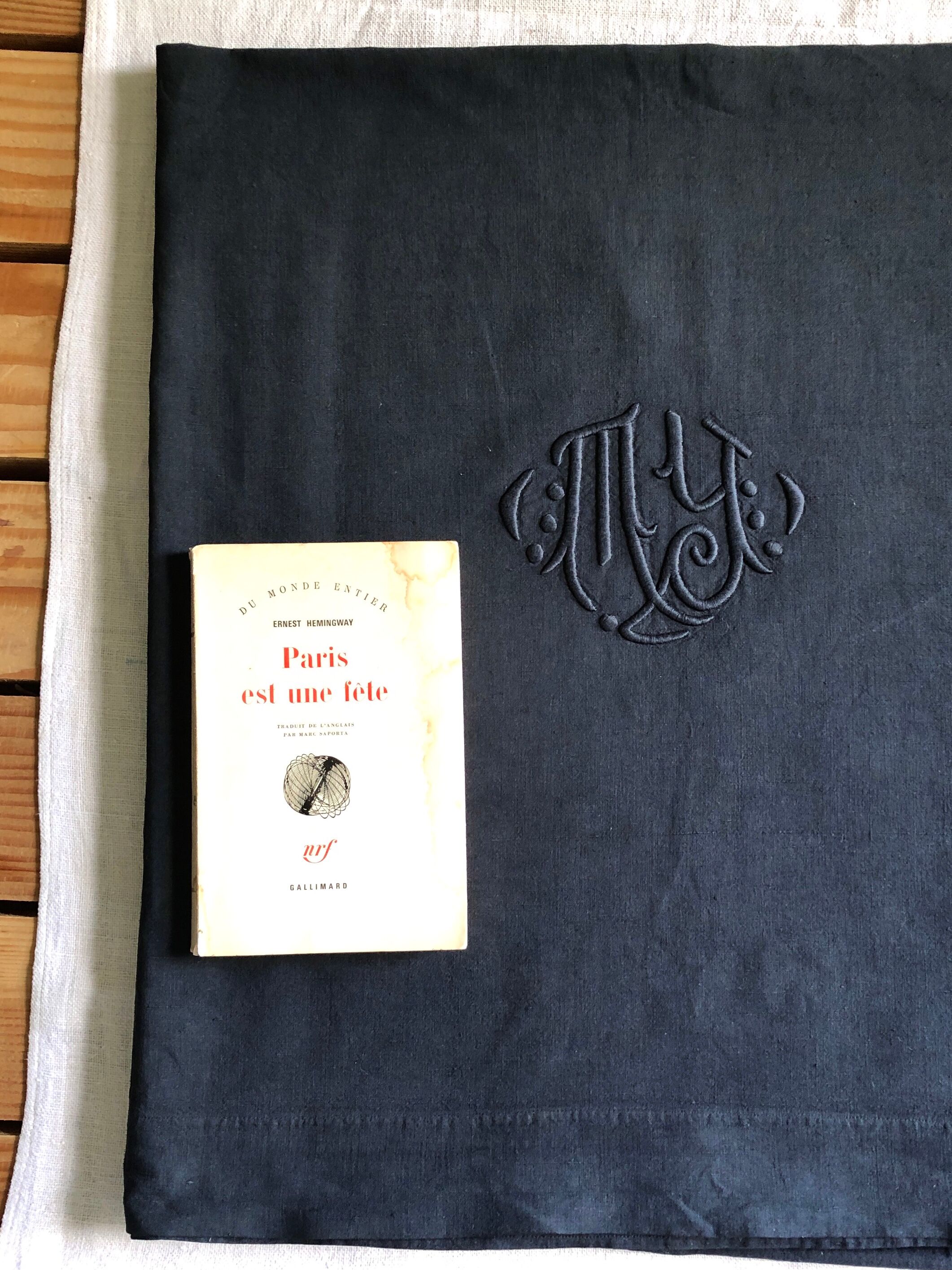 Old sheet in pure washed linen tinted in charcoal black