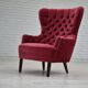 Années 1960, fauteuil scandinave à dossier haut, état d'origine, velours.