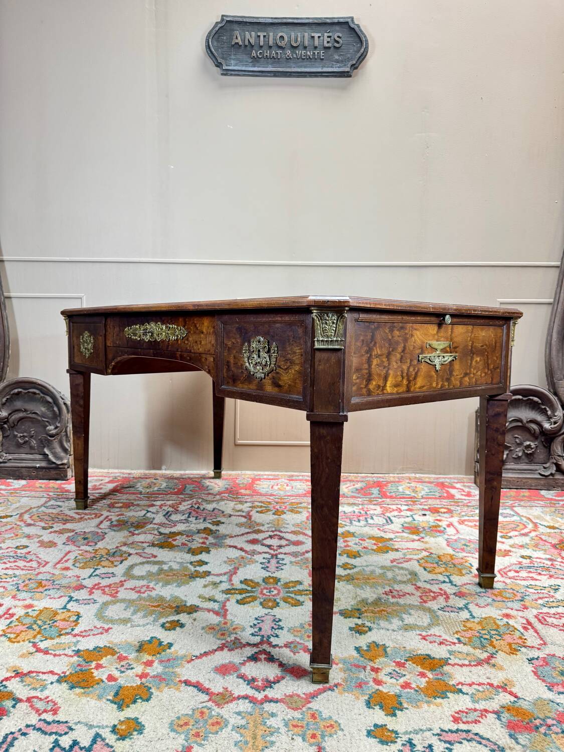 Bureau Plat Double Faces En Acajou De Style Louis XVI XIX Eme Siècle