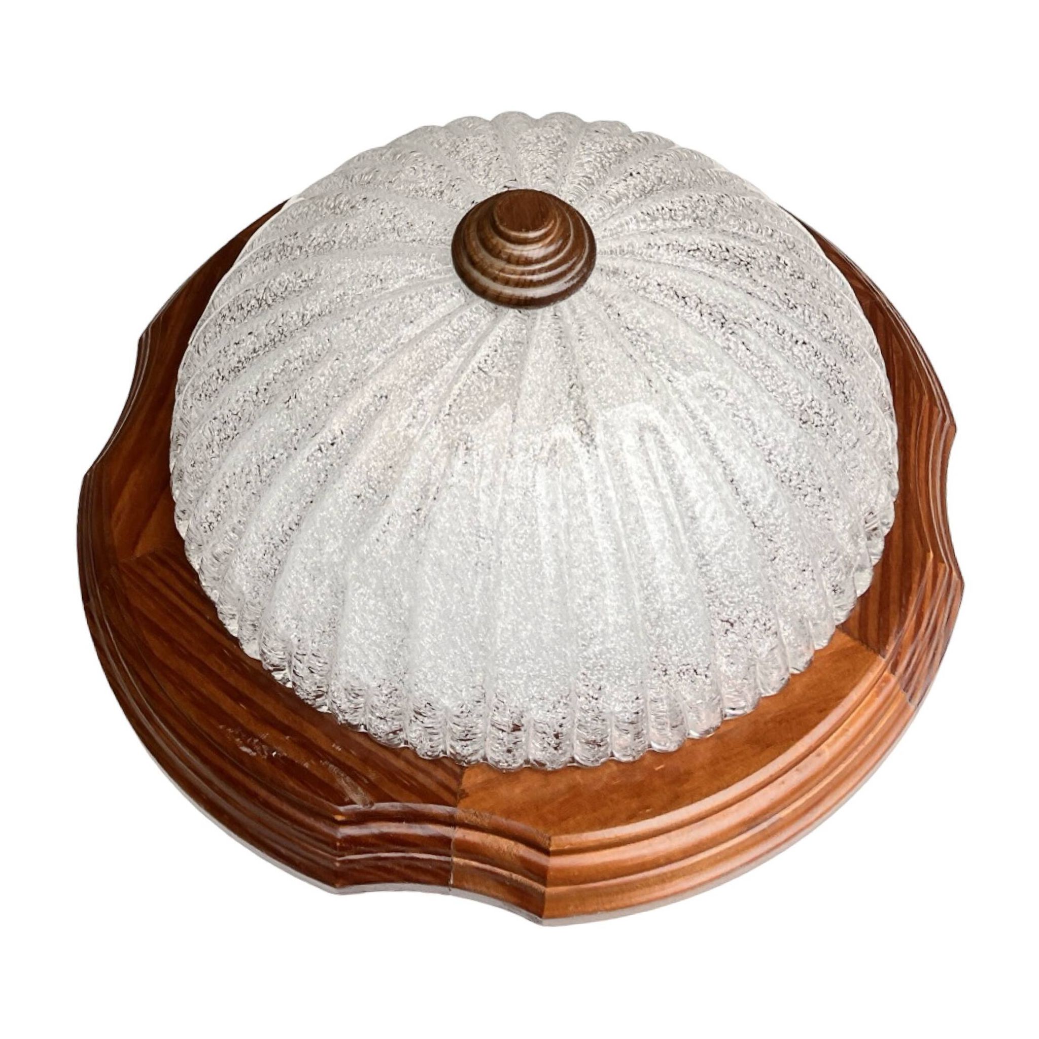 Italian ceiling lamp from the 1970s | ice glass and wood Mid Century Modern