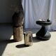 Small side table in black and white petrified wood H28 D18