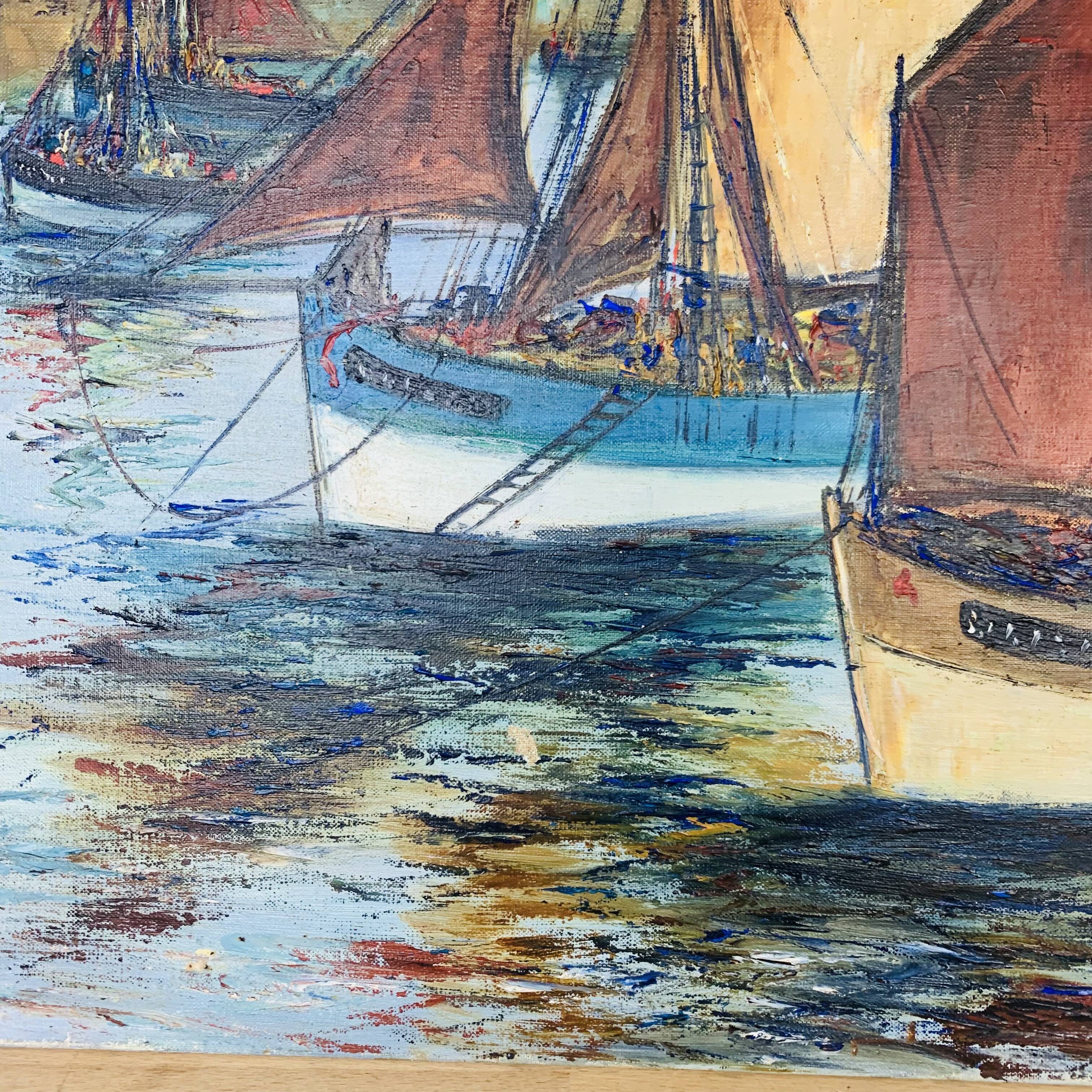 Marine painting of Géo Bory "In the port of Douarnenez"