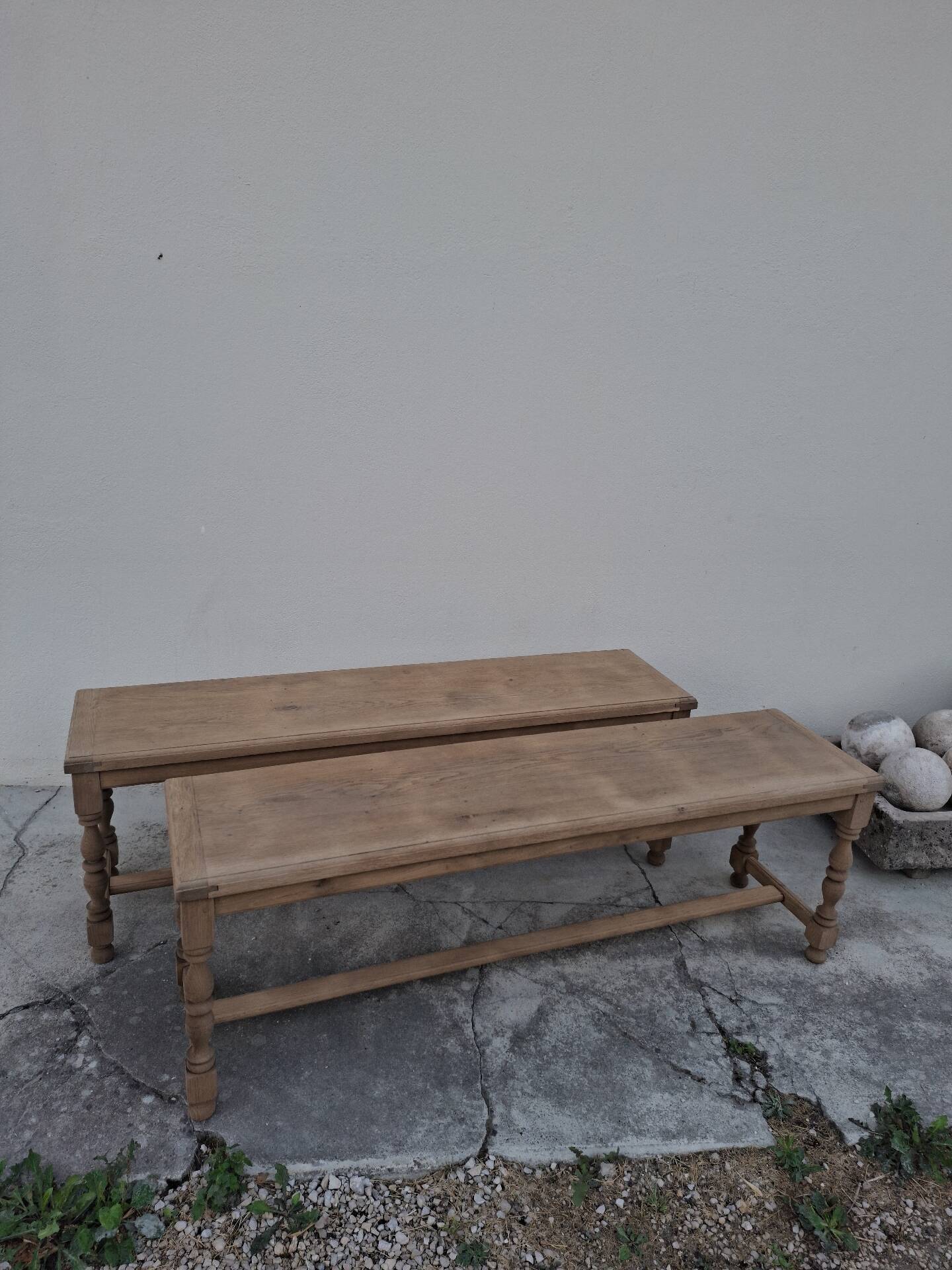 Paire de bancs de ferme rustique ancien entièrement Aérogommer