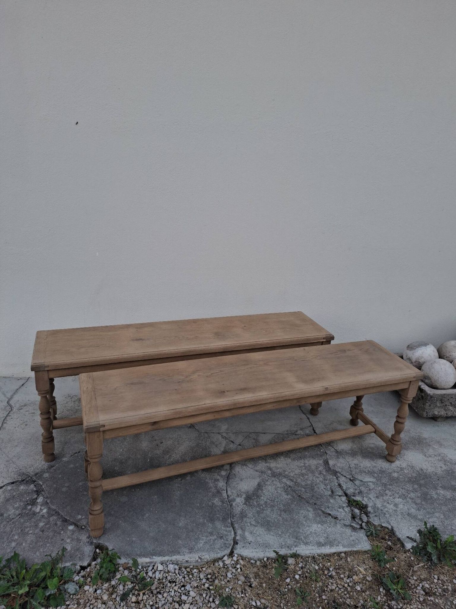 Paire de bancs de ferme rustique ancien entièrement Aérogommer