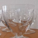 Set of 8 old glasses on base with chiseled decor