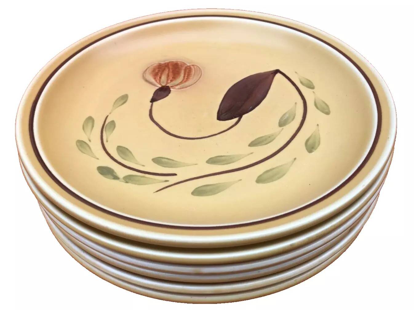 1960s 6 dessert plates Ateliers du Revernay France Matte stoneware Floral decoration