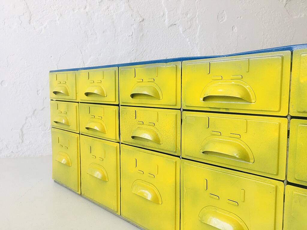 Set of vintage industrial metal drawers