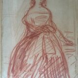 Félix BARRIAS 1822-1907. Woman standing. Red chalk.